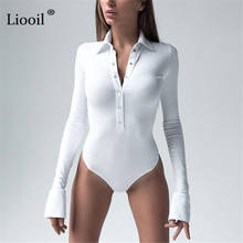 Liooil-Body ajustado con botones para mujer, traje Sexy de manga larga con cuello vuelto, color blanco y negro, 2021 2024 - compra barato