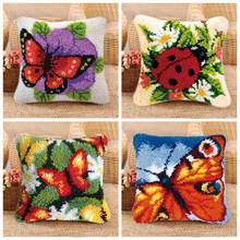 Flower Butterfly Latch Hook Rug Kit Pillow Goblen Kitleri Cushion Canvas Cushion Button Pack Rug Embroidery Crocheting Latch DIY 2024 - buy cheap
