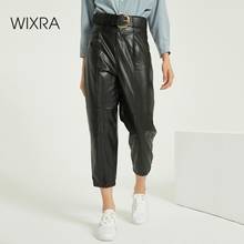 Wixra New Women Solid Harem Faux Leather Pants Female Winter Sexy PU Trousers High Waist Ankle-Length Pants 2024 - buy cheap