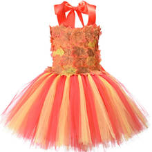 Vestido de simulación de hoja de arce para niña, vestido de Acción de Gracias, naranja, amarillo, tutú de cumpleaños, novedad de 2020 2024 - compra barato