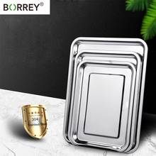 BORREY Large Stainless Steel Square Plates Desser Fruit Tray Bread Cake Baking Plate BBQ Grilled Fish Beef Buffet Kitchen Plate 2024 - buy cheap