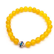 Pulseiras elásticas para mulheres, bracelete com contas, bola de calcedônia amarela, fio elástico com pedras naturais, joias para presente 2024 - compre barato