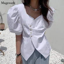 Tops holgados coreanos de manga corta para Mujer, Blusa plisada con cuello cuadrado, Blusas blancas para Mujer 14281 2024 - compra barato