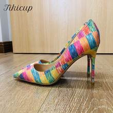 Tikicup Tropic Colorful Patten Women Ponited Toe High Heels Elegant Ladies Fashion Dress Shoes Chic Pumps Ultra Size 34-45 2024 - buy cheap