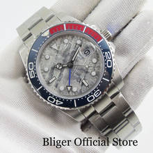 BLIGER Брендовые мужские часы с сапфировым стеклом серый стерильный циферблат 40 мм GMT функция Dtae индикатор керамический ободок умственный ремень 2024 - купить недорого