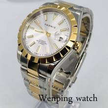 Parnis 2020 new mens top watch golden case sapphire crystal silver dial date window 21 jewels Miyota movement automatic watch 2024 - buy cheap