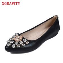 XGRAVITY Size 34-43 2020 Crown Flat Shoes Rhinestone Women Spring Autumn Pearl Beading Pointed Toe Beading Shoes Loafers A253 2024 - buy cheap