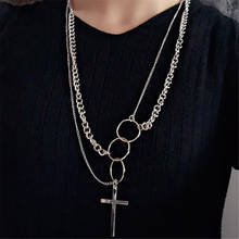 HipHop Multilayer Chain Silver Color Circles Cross Pendants & Necklaces For Women Men INS Hot Sell Neclace Fashion Jewelry A547 2024 - buy cheap