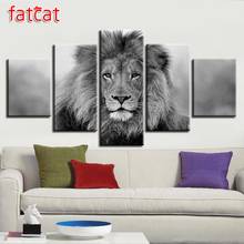 FATCAT-pintura de diamante artesanal, decoración de pared de León, Animal, blanco y negro, bordado de diamante redondo, Cuadrado completo, arte AE787, 5 piezas 2024 - compra barato