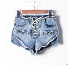 Shorts jeans vintage chique feminino solto cintura média friso algodão fitness bolsos com renda curto j3186 2024 - compre barato