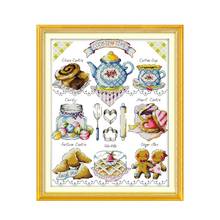 Kit de punto de cruz de postre de Joy Sunday, juego de té impreso en lienzo, bordado chino, decoración de costura para el hogar 2024 - compra barato