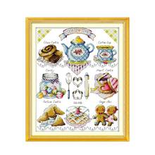 Alegria domingo bafternoon chá sobremesa kits de ponto cruz chá conjunto impresso na lona bordado chinês needlework decoracions para casa 2024 - compre barato