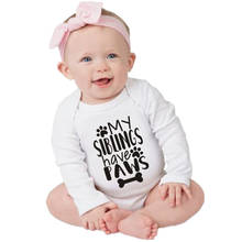 Funny My Siblings Have Paws Letters Print Baby Boys Girls Long Sleeve Bodysuit Cotton 0-18M Toddler Clothes Jumpsuit 2024 - купить недорого