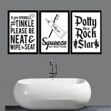 Creative Bathroom Decorative Painting Canvas Wall Art English Black and White Funny Warning Bar Canvas Wall Picture Washing Room 2024 - buy cheap