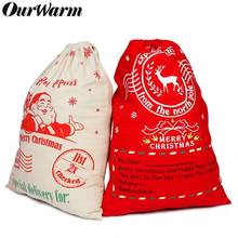 OurWarm Рождественский мешок Санты холщовые сумки новый год Персонализированная Подарочная сумка большие белые и красные холщовые Подарочные сумки 50*70 см 2024 - купить недорого