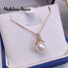 MADALENA SARARA 11-11.5mm Perfectly Round Freshwater Pearl Pure 18K Gold Chain Necklace Green Emerald Stone Diamond Inlaid 2024 - compre barato