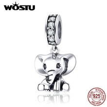 Pingente elefante prata esterlina 925 wostu, conta para pulseira compatível com animais mulheres joias finas cqc1338 2024 - compre barato