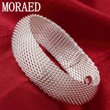 Hot Sale 925 Sterling Silver Mesh Wide Round Bangles Bracelet For Women Men Wedding Party Gifts 2024 - buy cheap