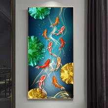 Pintura em tela de arte moderna koi dourada, poster de peixe com estampas e imagem para parede de sala de estar, decoração para casa 2024 - compre barato