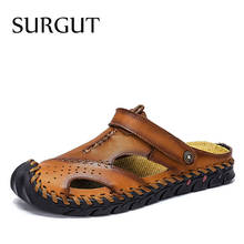 Suinteiro sandálias masculinas de couro legítimo, sapatos macios de verão para homens praia, sandálias masculinas de alta qualidade, sandálias com tamanhos 38 a 48 2024 - compre barato