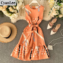 Cyanlee Women Office Lady Dress 2020 Summer New Arrival Print Sleeveless Sashes O-Neck Empire Slim Chic Wild Fashion Dresses 2024 - buy cheap