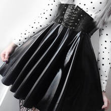 Gothic Harajuku Faux Leather Cross Lace Up High Waist Black Mini Pleated Skirt 2019 Spring Party Pu Skirts Womens 2024 - buy cheap