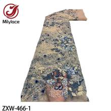 Африканская кружевная ткань 2021 высокое качество платье с кружевом и вышивкой в нигерийском стиле блесток ткани шнурка французский тюль кружева ткань для платья ZXW-466 2024 - купить недорого