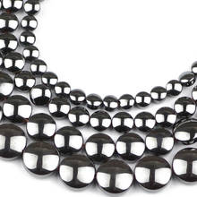 HGKLBB-espaciador de hematita Natural convexo negro, cuentas redondas planas sueltas para fabricación de joyas, accesorios de pulsera de 4/6/8/10MM, bricolaje 2024 - compra barato