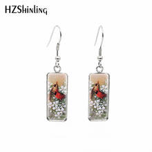 2020 New Birds And Flowers Earring Bird Painting Rectangular Earring Hook Earrings Glass Dome Photo Jewelry 2024 - buy cheap