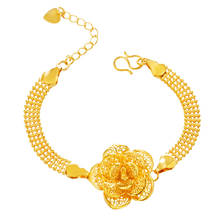 Brazaletes con forma de flor de cadena de oro de 24K para mujer, joyería de oro de 24K auténtica, brazalete ajustable de moda, joyería dorados fiesta 2024 - compra barato