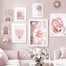 Quadros de decoração moderna rosa da moda, pôster de flores para casa, arte de parede do quarto da menina, arte islâmica, paisagem, pintura de tela, decoração de arte de parede 2024 - compre barato