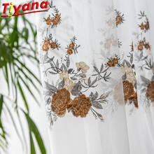 Cortinas de tul para sala de estar, tul transparente con bordado de tira Floral naranja, elegante, con flores para cocina y balcón * VT 2024 - compra barato