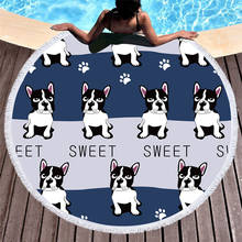 Cartoon Bulldog Footprint Beach Towel Microfiber Towel Roundie Tassels Blanket Sport Yoga Swimming Bath Towel Tapestry Kids Gift 2024 - buy cheap