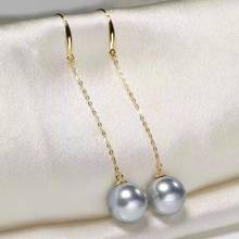 D825 Pearl Earrings Fine Jewelry Solid 18K Gold Round 8-9mm Fresh Water Gray Pearls Drop Dangle Earrings for Women Presents 2024 - buy cheap