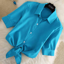 Blusa de chifón estilo primavera-verano para mujer, camisa con cuello vuelto y botones, Color sólido, dulce, elegante, SP956 2024 - compra barato