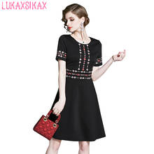 Novo mini vestido feminino de verão, vestido floral de alta qualidade, bordado, preto, slim, vestido vintage elegante, 2020 2024 - compre barato