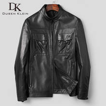 Mandarin Collar Casual Real Sheepskin Leather Coat Men Spring Top Quality Black Genuine Leather Jackets 2024 - buy cheap