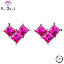 HuiSept Fashion Silver 925 Earrings Jewellery for Women Wedding Party Gifts Heart-shaped Ruby Gemstones Stud Earrings Wholesales 2024 - buy cheap