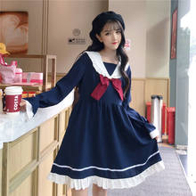 Estilo universitário japonês doce lolita vestido de marinheiro gola alargamento manga bowknot vestido vitoriano kawaii menina gothic lolita op loli 2024 - compre barato