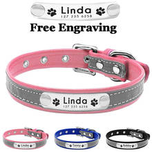 AiruiDog Personalized Dog Collar Reflective Leather ID Name Custom Engraved Puppy XS-L 2024 - buy cheap