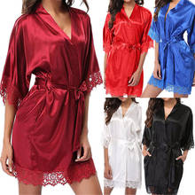 New Hot Sexy Lingerie Plus Size Satin Lace Black Kimono Intimate Sleepwear Robe Sexy Night Gown Women Erotic Underwear 2024 - buy cheap