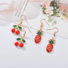 New Design Cute Colorful Enamel Dangle Earrings Cherry Pineapple Long Drop Earrings For Women Girl Statement Jewerly Gifts 2024 - buy cheap