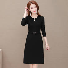 Elegant Office Ladies Work Dress Women Spring Autumn Long Sleeve Belt Plus Size Midi Dress Large Size Casual Knee-Length Dress 2024 - buy cheap