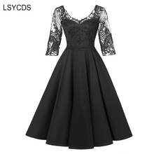 Lsycd-vestido de renda feminino linha 2020, elegante vestido vintage de festa para mulheres, decote v sensual e sem costas com cintura alta e manga de 3/4 2024 - compre barato