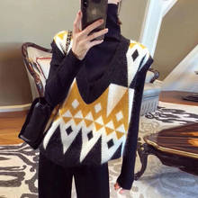 Куртка жилет осень-зима v-образным вырезом пуловер свитер без рукавов с рисунком ромба; Вязанный свитер для женщин Chaleco Mujer 2024 - купить недорого