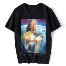Мужские футболки с изображением Иисуса Кейджа, забавная футболка Николаса Кейджа с забавным мемом, футболка с коротким рукавом и круглым вырезом, топы в стиле Харадзюку 2024 - купить недорого