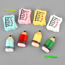 Newest Colorful Resin Cabochons Kawaii Book Pencil Shape Flatback Embellishments Scrapbooking Phone Shell Bow Center Charm DIY 2024 - buy cheap