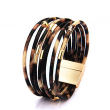 Леопардовые кожаные браслеты для женщин, браслет с магнитной пряжкой, многослойный женский браслет, браслет, ювелирные изделия, подарки, браслеты 2019 2024 - купить недорого