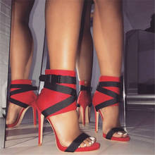 Zapatos de tacón alto con punta abierta para mujer, calzado sexy de tacón alto con correa, para boda, color blanco, negro y rojo, 2020 2024 - compra barato