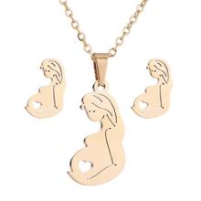 AsJerlya Pregnant Women Mother Jewelry Set Necklace Earrings Simple Golden Color For Mam Mothers-to-be Gift On Mother's Day 2024 - buy cheap